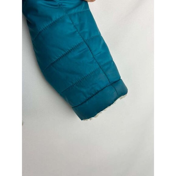The North Face Reversible Girls Medium Teal Jacket Puffer Fuzzy Fleece Full Zip - Picture 15 of 16